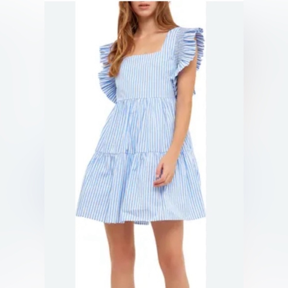 Blue and White Striped Dress- English Factory